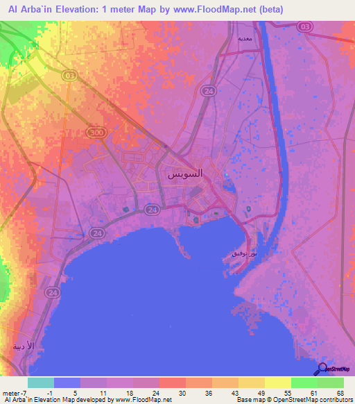 Al Arba`in,Egypt Elevation Map