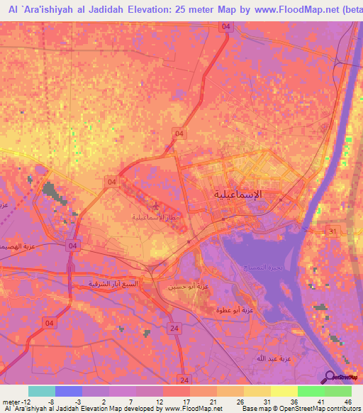 Al `Ara'ishiyah al Jadidah,Egypt Elevation Map