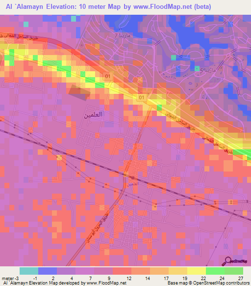 Al `Alamayn,Egypt Elevation Map