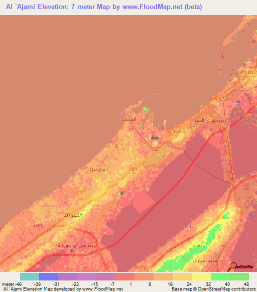 Al `Ajami,Egypt Elevation Map