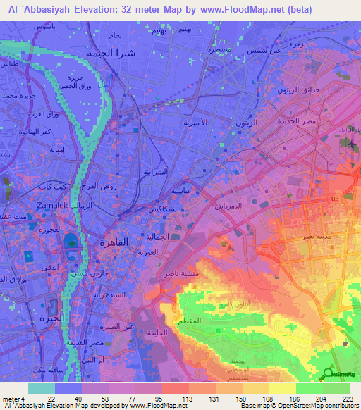 Al `Abbasiyah,Egypt Elevation Map