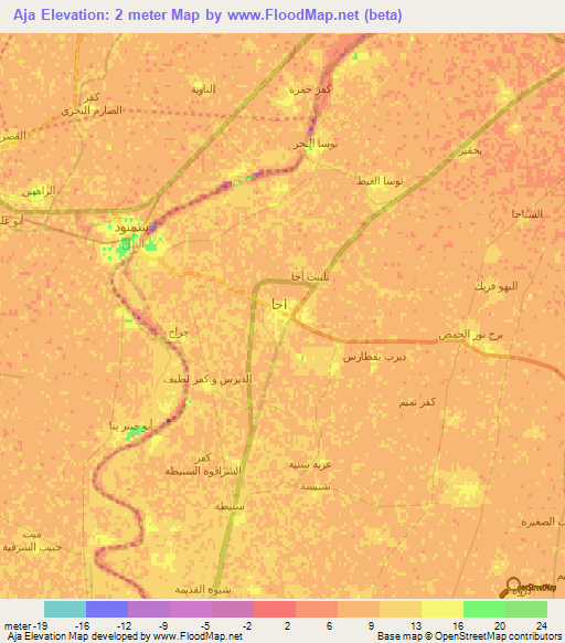 Aja,Egypt Elevation Map