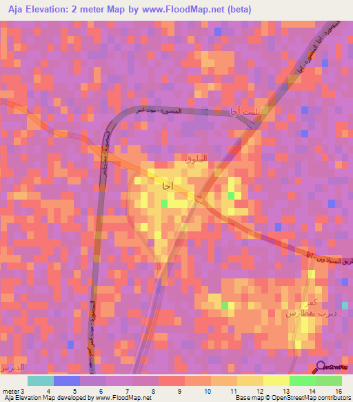 Aja,Egypt Elevation Map