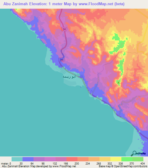 Abu Zanimah,Egypt Elevation Map