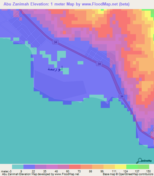 Abu Zanimah,Egypt Elevation Map