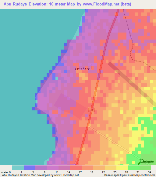 Abu Rudays,Egypt Elevation Map