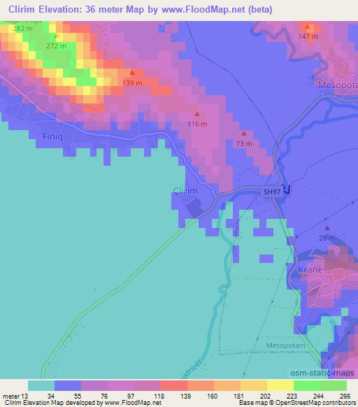 Clirim,Albania Elevation Map