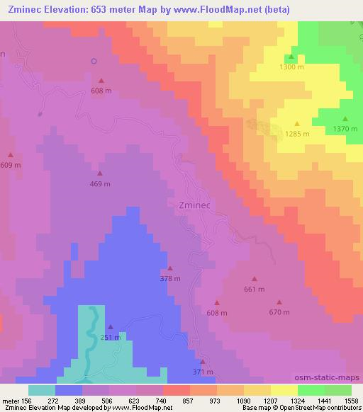 Zminec,Albania Elevation Map