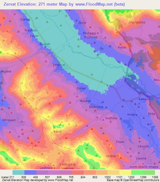 Zervat,Albania Elevation Map