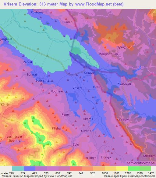 Vrisera,Albania Elevation Map