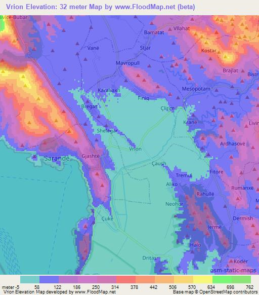 Vrion,Albania Elevation Map