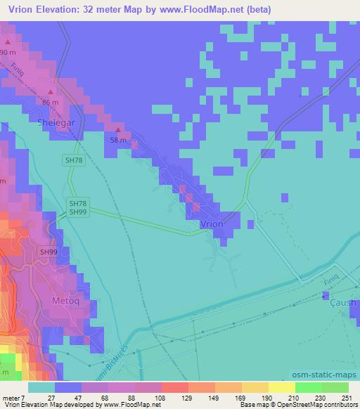 Vrion,Albania Elevation Map