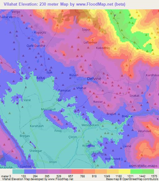 Vllahat,Albania Elevation Map