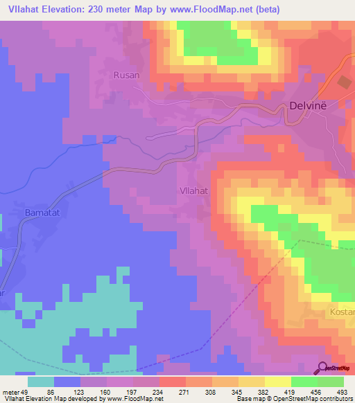 Vllahat,Albania Elevation Map