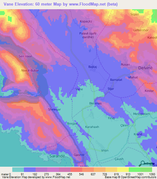 Vane,Albania Elevation Map