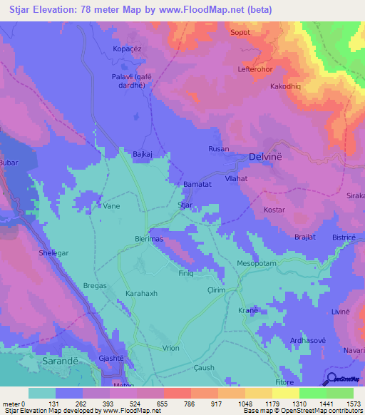 Stjar,Albania Elevation Map