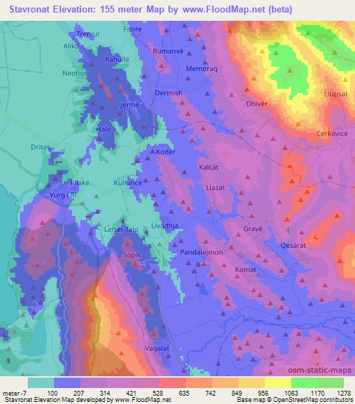 Stavronat,Albania Elevation Map