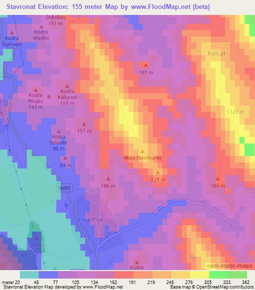 Stavronat,Albania Elevation Map