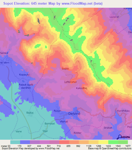 Sopot,Albania Elevation Map