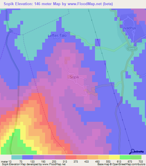 Sopik,Albania Elevation Map