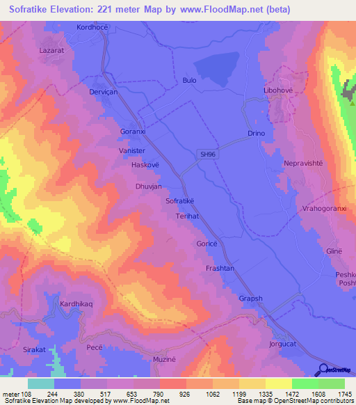 Sofratike,Albania Elevation Map