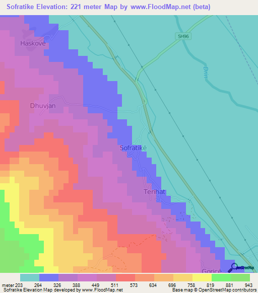 Sofratike,Albania Elevation Map