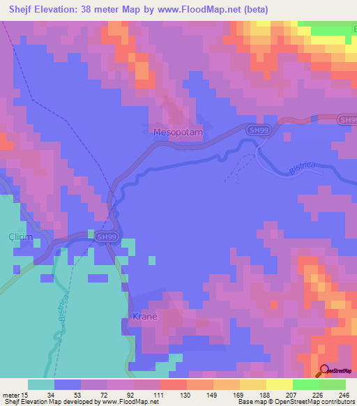 Shejf,Albania Elevation Map