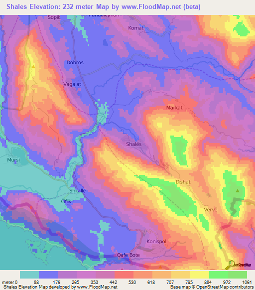 Shales,Albania Elevation Map