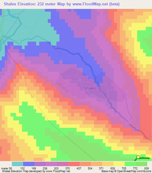 Shales,Albania Elevation Map