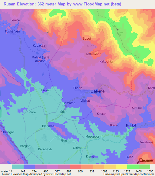 Rusan,Albania Elevation Map