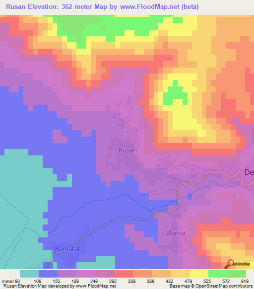 Rusan,Albania Elevation Map