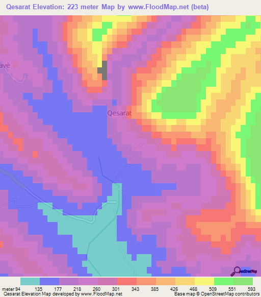 Qesarat,Albania Elevation Map