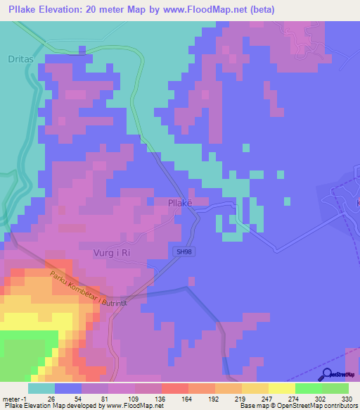 Pllake,Albania Elevation Map