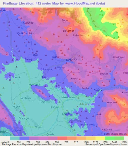 Piadhage,Albania Elevation Map