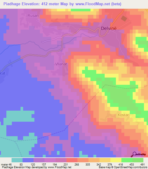 Piadhage,Albania Elevation Map