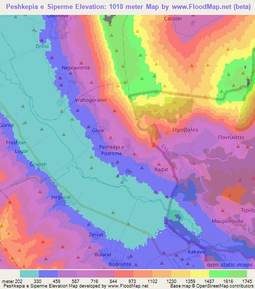 Peshkepia e Siperme,Albania Elevation Map