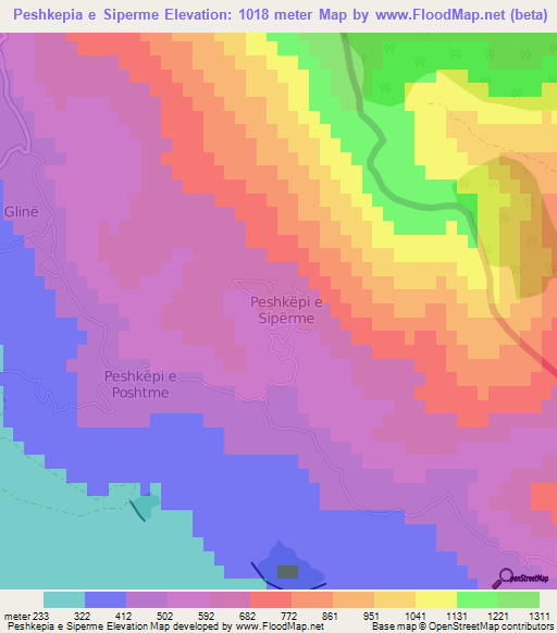 Peshkepia e Siperme,Albania Elevation Map