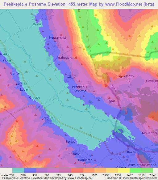 Peshkepia e Poshtme,Albania Elevation Map