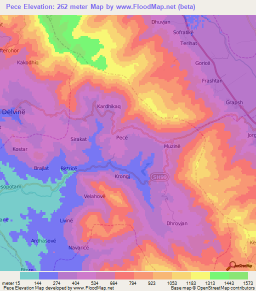 Pece,Albania Elevation Map