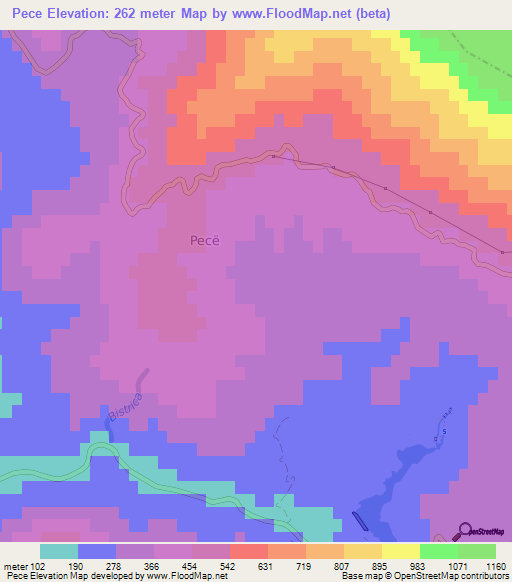 Pece,Albania Elevation Map