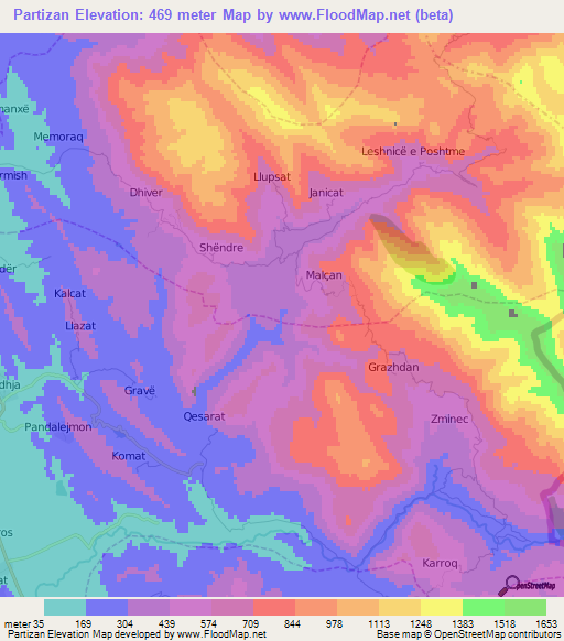 Partizan,Albania Elevation Map