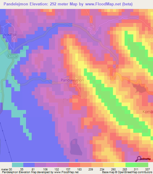 Pandelejmon,Albania Elevation Map