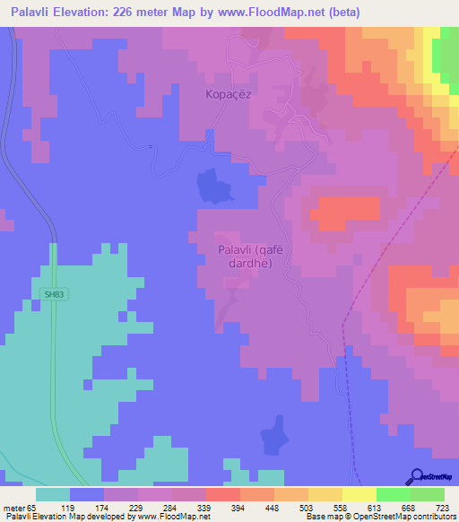 Palavli,Albania Elevation Map