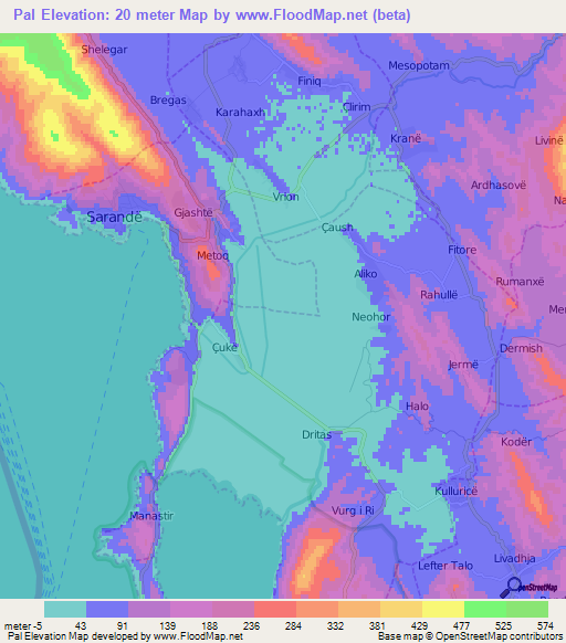 Pal,Albania Elevation Map