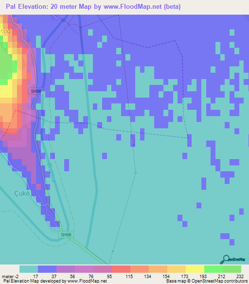 Pal,Albania Elevation Map