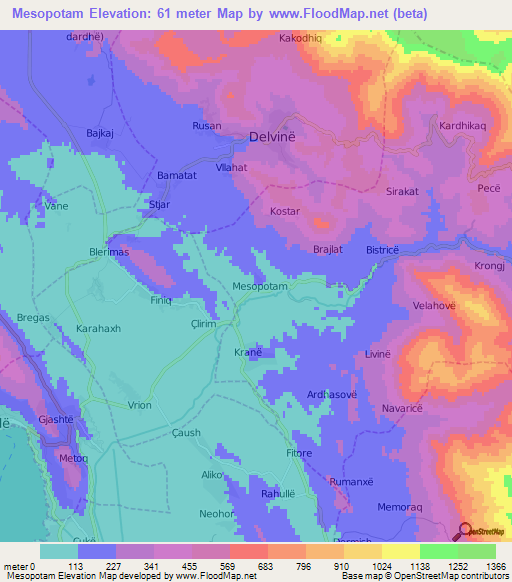 Mesopotam,Albania Elevation Map