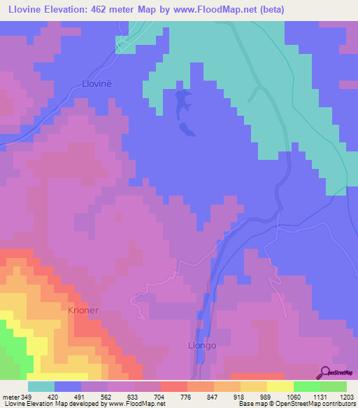 Llovine,Albania Elevation Map