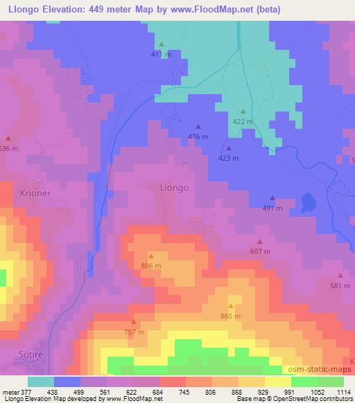 Llongo,Albania Elevation Map