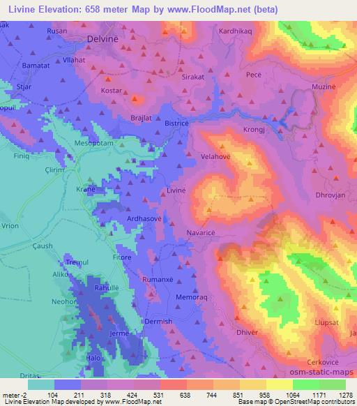 Livine,Albania Elevation Map