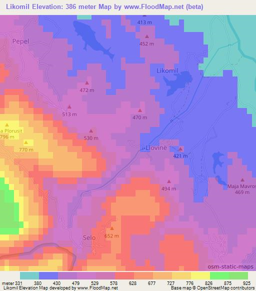 Likomil,Albania Elevation Map